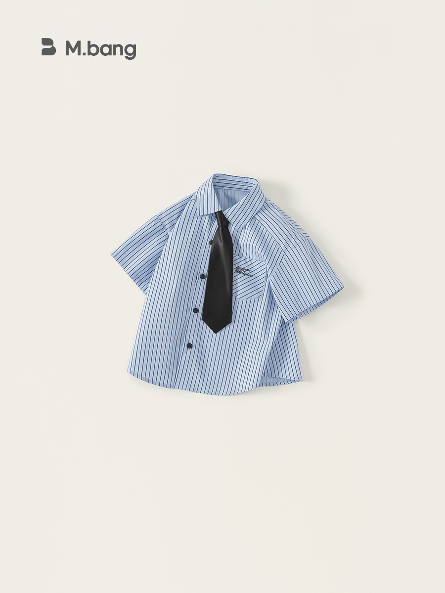Youbao ropa para niños camisa para niños verano nuevo estilo universitario niño grande simple casual rayas corbata niños manga corta