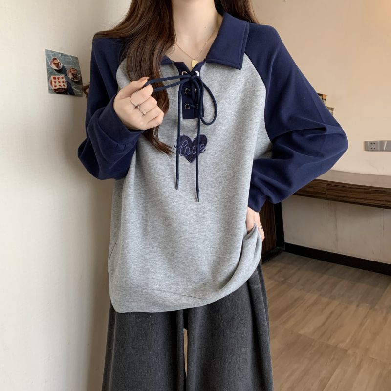 大码Polo领卫衣女2025秋冬新款韩版胖mm宽松显瘦插肩长袖上衣外套|undefined