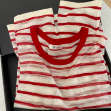 韩系气质红色条纹薄款针织罩衫女夏季新款独特超好看宽松上衣