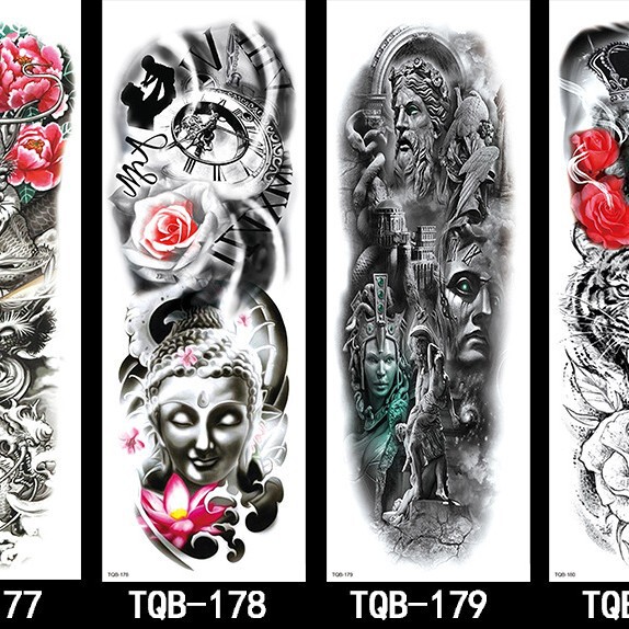 Waterproof temporary tattoo stickers carp prajna Japanese style water flower full arm fake tattoo flash sleeve tattoo tattoo