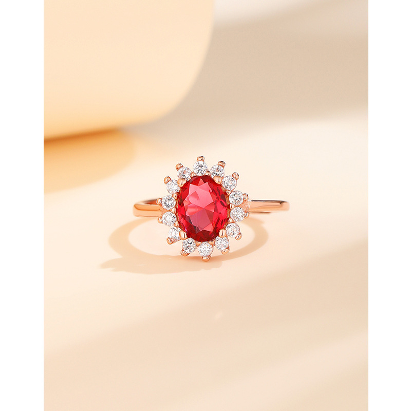 S925 pulsera de plata estilo coreano de moda simple elegante con incrustaciones de circón rojo corindón anillo femenino abierto nicho anillo