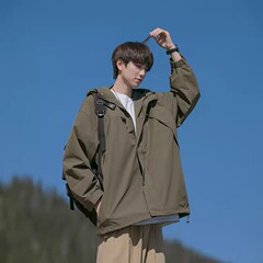 春秋新款工装冲锋衣机能夹克男秋季潮牌宽松休闲连帽外套痞帅外套