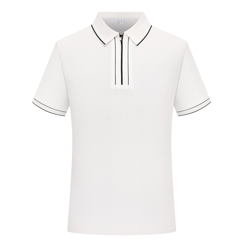 Camiseta de negocios para hombre con cuello de cinta de gama alta, polo de hombre de manga corta con cremallera, logotipo personalizado de alta gama