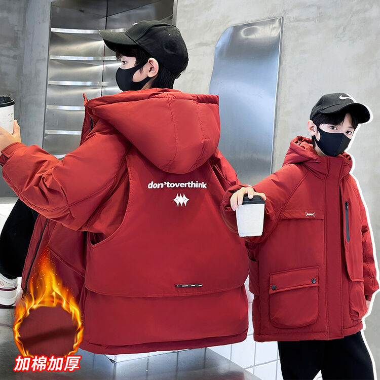 7053 Chaqueta acolchada de plumón gruesa para niños Chaqueta coreana para niños 2025 nueva ropa de invierno chaqueta acolchada de algodón con capucha para niños grandes de moda