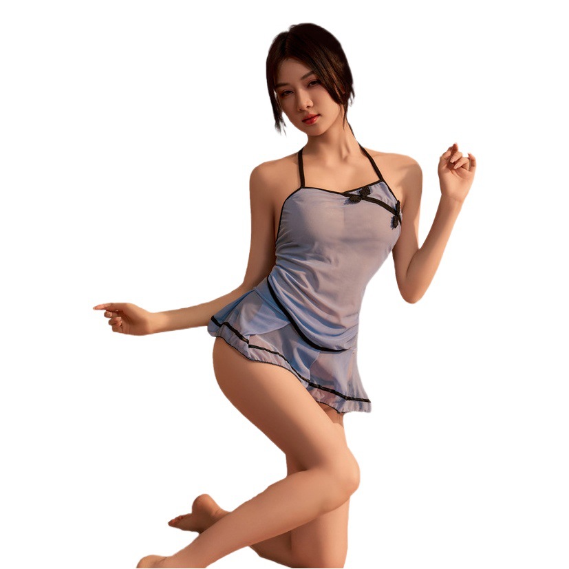 Noche de primavera estilo sexy Lencería República de China de tres puntos bellyband cheongsam malla tentación traje perspectiva uniforme discoteca femenina