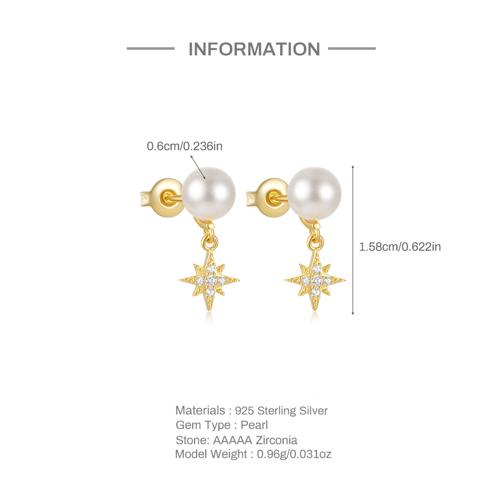 2g Weight 925 Sterling Silver Ear Needle Material Zircon Inlay Material Drop Earrings, Ear Studs Classification 1 Pair Quantity Holiday, Daily Occasion 925 Sterling Silver Material Geometric, Star Pattern All Seasons Season Women's Gender Polished Finish Elegant Style 1 Pair 925 Sterling Silver Geometric Star Zircon Drop Earrings Ear Studs 2