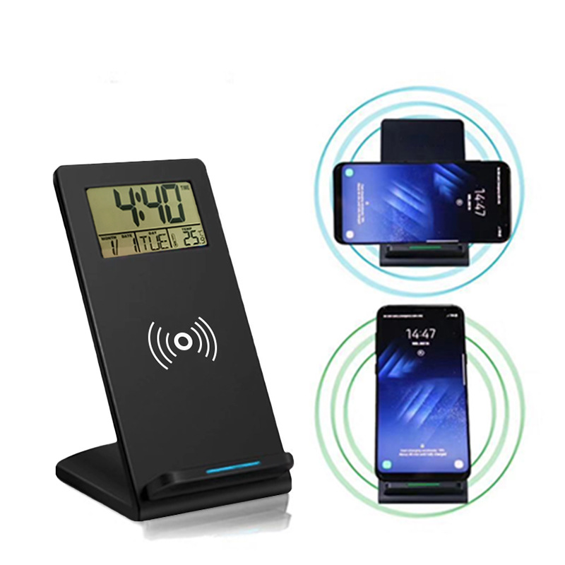 创意手机无线充闹钟学生桌面时钟支架数字万年历智能无线充闹钟|ru