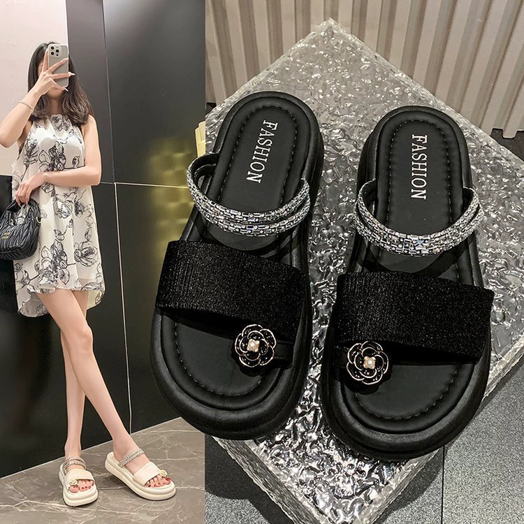 Высокие шлепанцы, летняя обувь, пляжные слайды на платформе, французский стиль