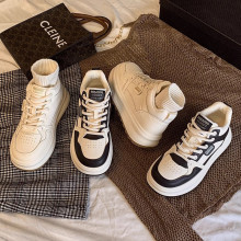 踩屎感棉鞋女款2025新款冬季加绒小白鞋学生运动厚底高帮二棉板鞋