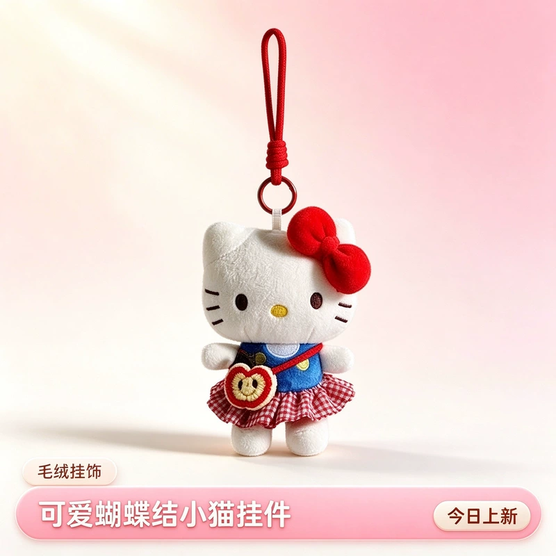 Мягкая игрушка HelloKitty с красным бантом брелок