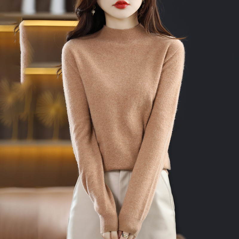 Primavera camisa de fondo popular suéter de las mujeres medio cuello alto suéter de color sólido de moda todo-fósforo entrega de una sola pieza image 14