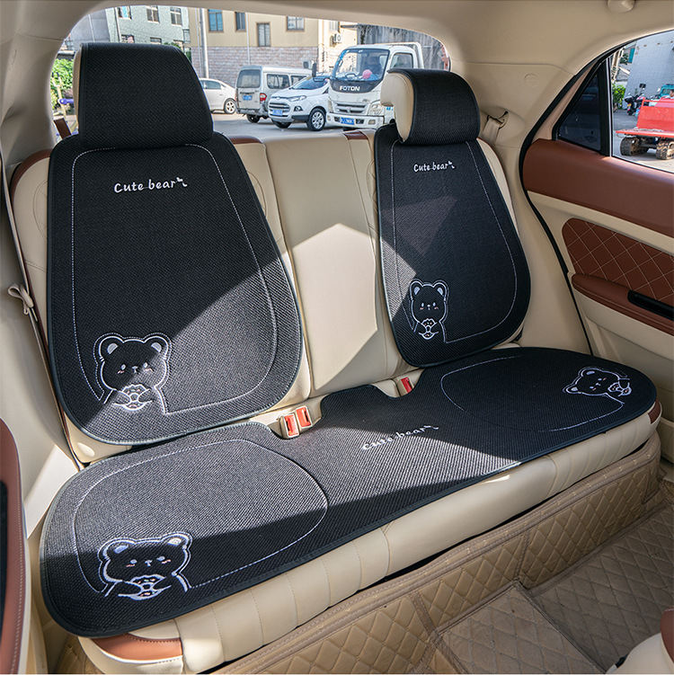 New Linen Donut Bear Cartoon Four Seasons Car Seat Cushion Set
