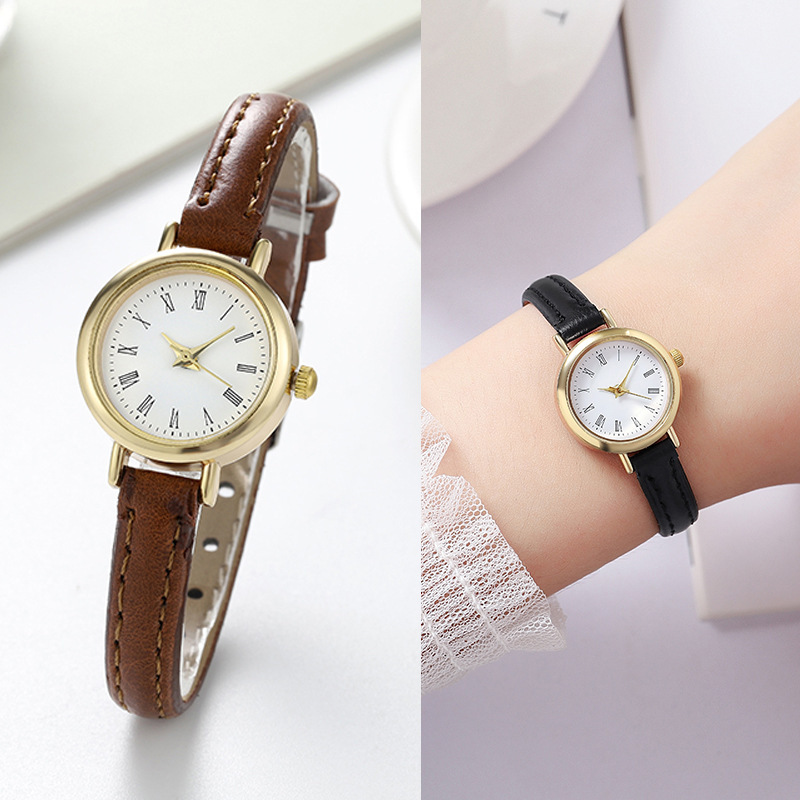 New Cute Little Dial Student Girl Watch Office Worker Preppy Style Gold Shell Thin Strap Women's Watch in Stock
