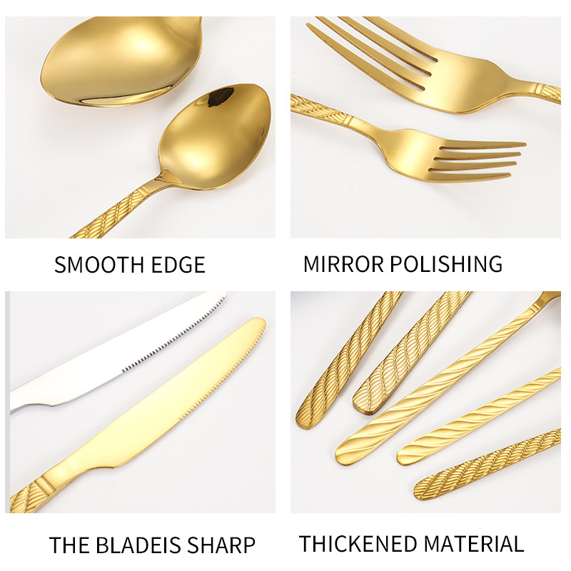 Vajilla de acero inoxidable de Amazon, bistec, cuchillo, tenedor, cuchara, cuerda de cáñamo, juego de 20/24/30 piezas, juego de cuchillo y tenedor de comida occidental de hotel