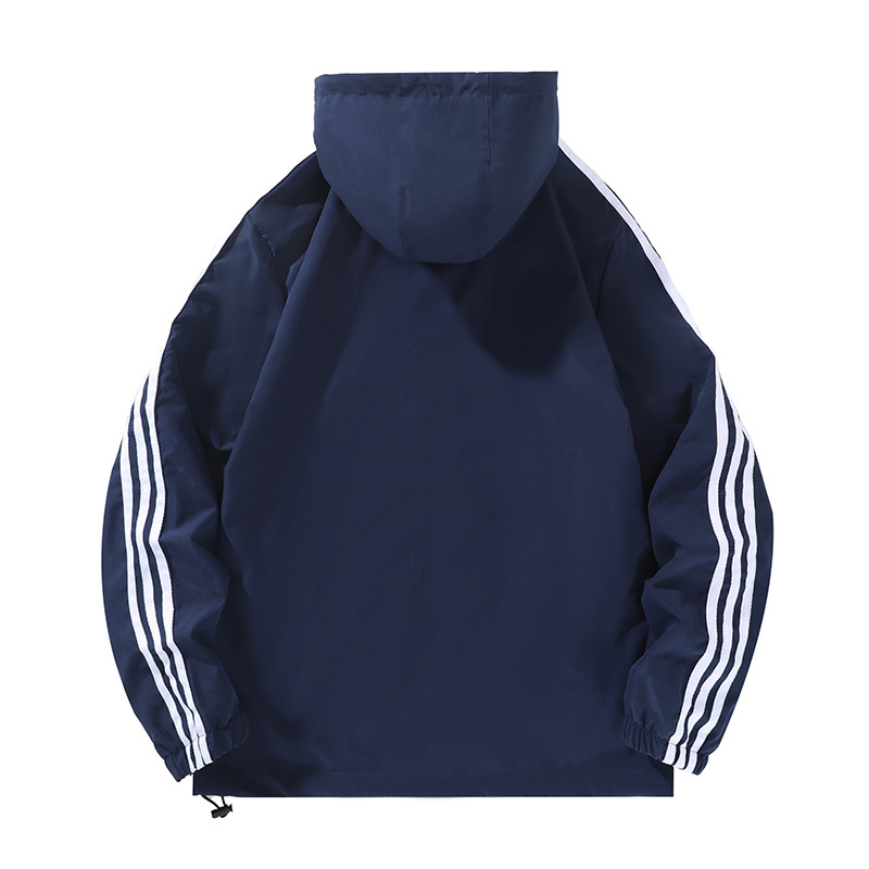 Primavera y otoño transfronterizos masculinos con tres barras encapuchadas chaqueta deportiva suelta a prueba de viento chaqueta de montaña casual al aire libre