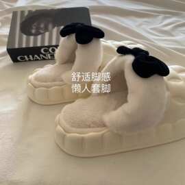 蝴蝶结棉拖鞋女居家厚底可拆卸防滑踩屎感保暖冬季棉鞋包跟可拆洗