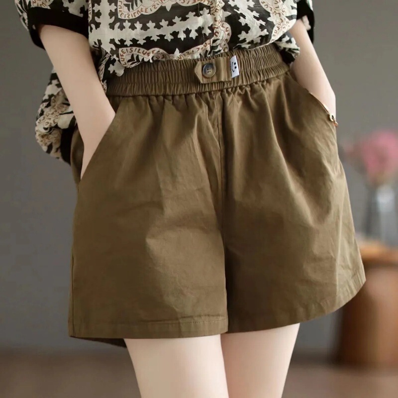 Cotton Casual Pants for Women, 2026 Summer New Style, Slimming Elastic Waist Wide-Leg Pants, Plus-Size Loose Shorts