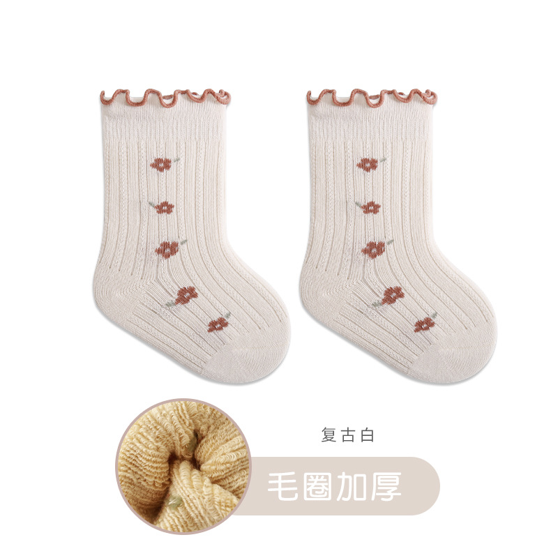 2023 invierno nuevo bebé niñas calcetines engrosados Terry cálido bebé calcetines princesa encaje niñas media pantorrilla Calcetines