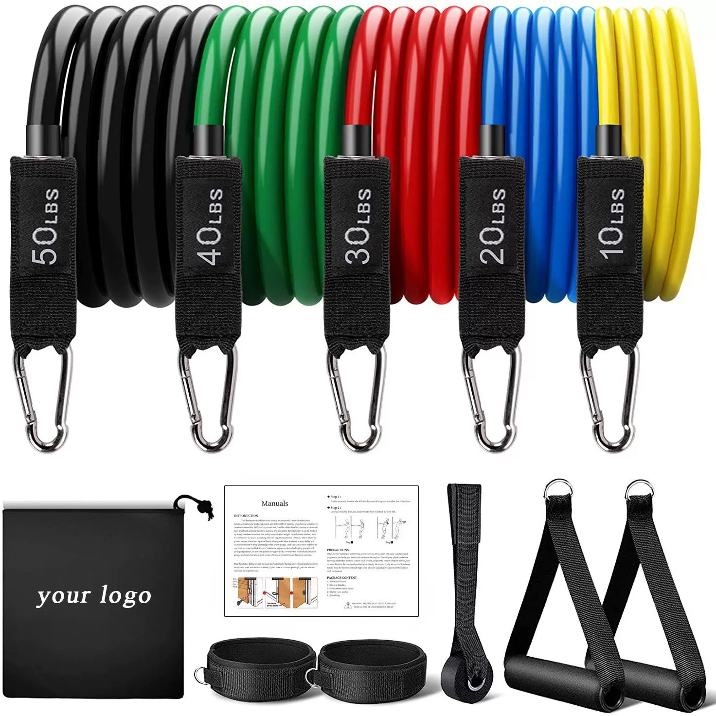 亚马逊热卖款11件套健身拉力绳套装乳胶瑜伽拉力器11件套拉力带