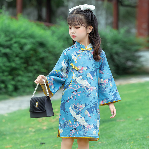 Girls kids Long sleeve cheongsam dress qipao chinese dress princess dress for girls tang suit and hanfu