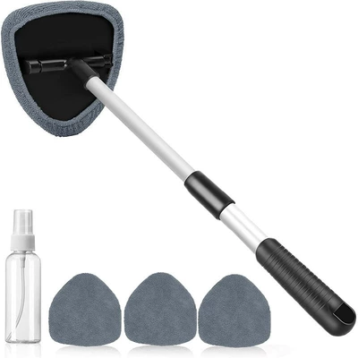 Car Wash Glass Window Scraper | Car cleaning tools - 1-set-pentagonal-14513cm-telescopic-pole-4-gray-cloth-covers-50ml-spray-bottle