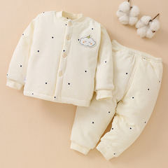 Winter and Spring Infant Underwear Pure Cotton Newborn Clothes Baby Warm No-Bone Thick Fleece Pajamas Set