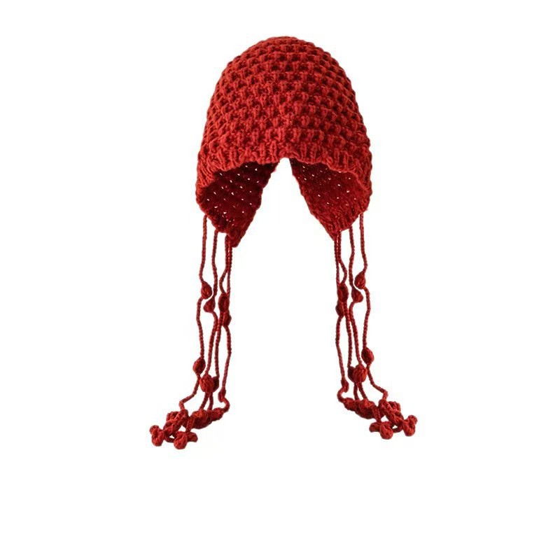 Red pigtail beanie