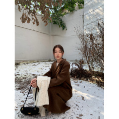 韩国原单买手chic~老钱风氛围感墨兰迪色复古西装领长款毛呢大衣