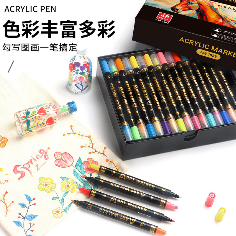 アクリルマークペンダブルヘッド60色美术絵画マーカーペン子供石陶磁器ビープ音头ブラシ卸売|undefined