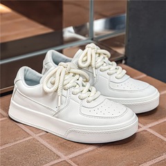 Men's Spring Breathable Versatile Thick Sole Pan Bread Shoes for Students Sports Casual Soft Sole Waterproof Anti-Slip Trendy White Shoes