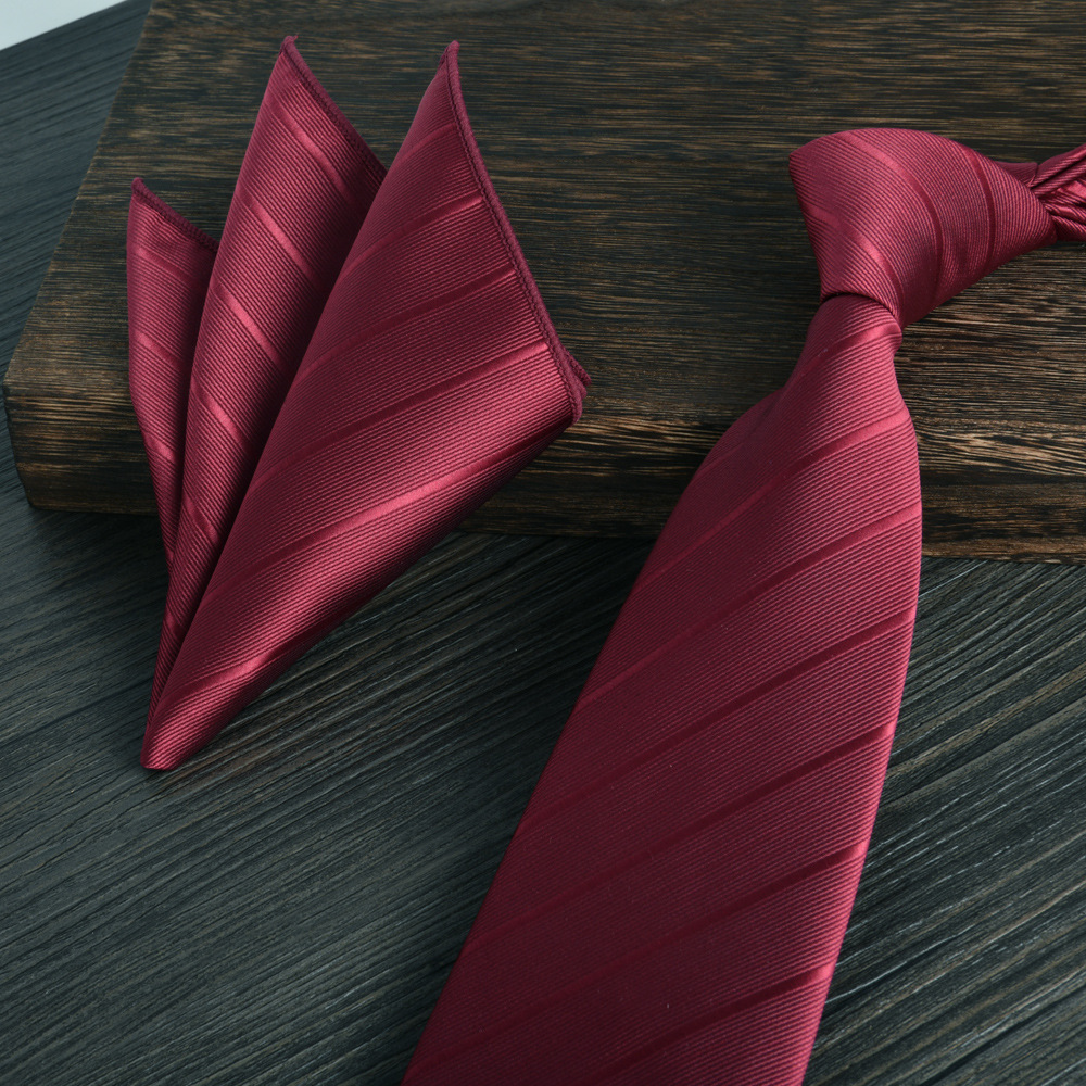 Ensemble 2 pièces pour homme, cravate, foulard, carré, couleur unie, bordeaux, nouvelle collection unie_voghion.com