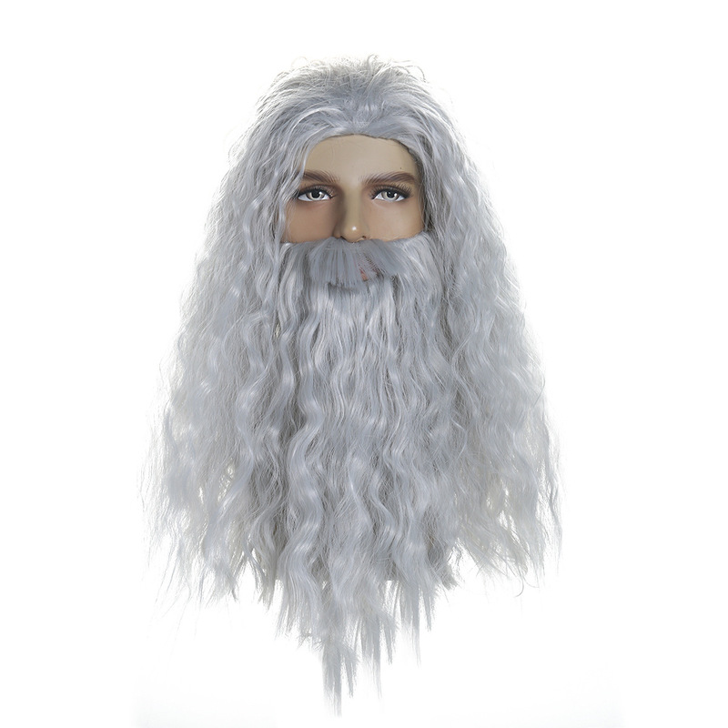European and American Holiday Wigs Santa Claus White Long Curly Hair and Beard Manufacturer Wholesale Halloween Party Headgear European and American Holiday Wigs Santa Claus White Long Curly Hair and Beard Manufacturer Wholesale Halloween Party Headgear