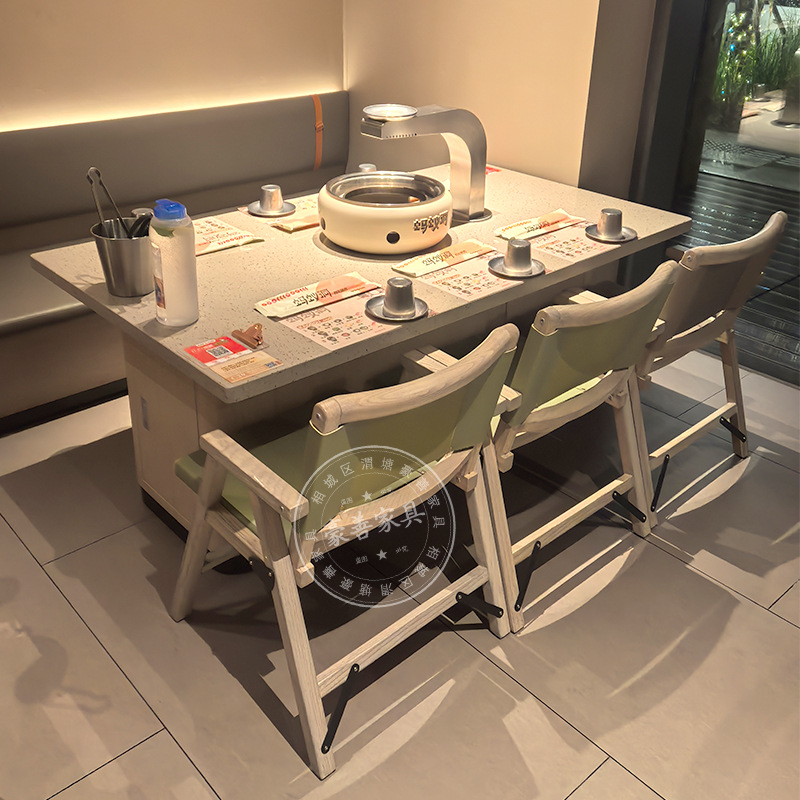 Ant Cave Barbecue Table Smokeless Self-purification Smoke Exhaust Mud Stove Carbon Fire Barbecue Shop Table and Chair Commercial Combination