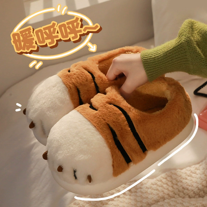 Хлопковые тапочки с тигром, женская сумка, пяточная домашняя теплая пушистая хлопковая обувь, зимняя пара, тапочки, зимние мужские