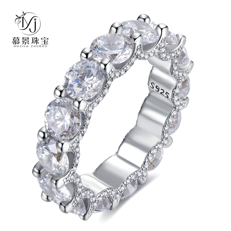 Mujing Jewelry New S925 Silver Elegant and Chic High Carbon Diamond Middle Finger Engagement Ring Female Internet Celebrity Fashion European and American