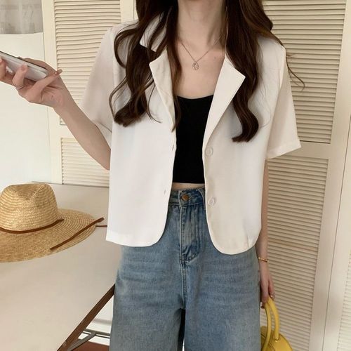 Stylish Short Women's Spring Summer Korean Version 2025 Thin Sweet Cool Spice Short Sleeve Suit Jacket