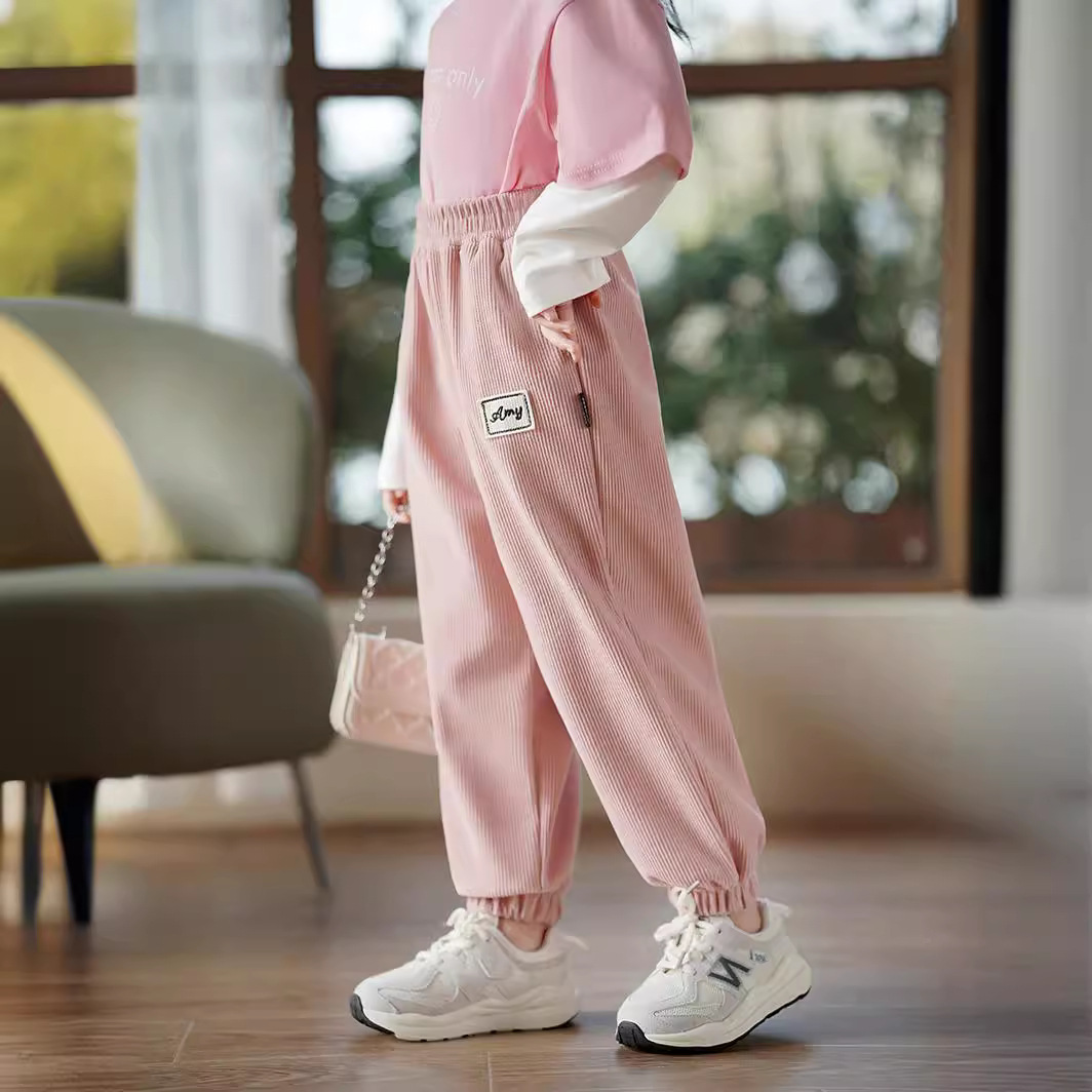 Spring Children's pants 2024 Korean style casual European cotton velvet pants for boys and girls