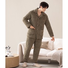 实体批发冬季男睡衣珊瑚绒家居服加绒加厚直播棉袄长袖套一件代发