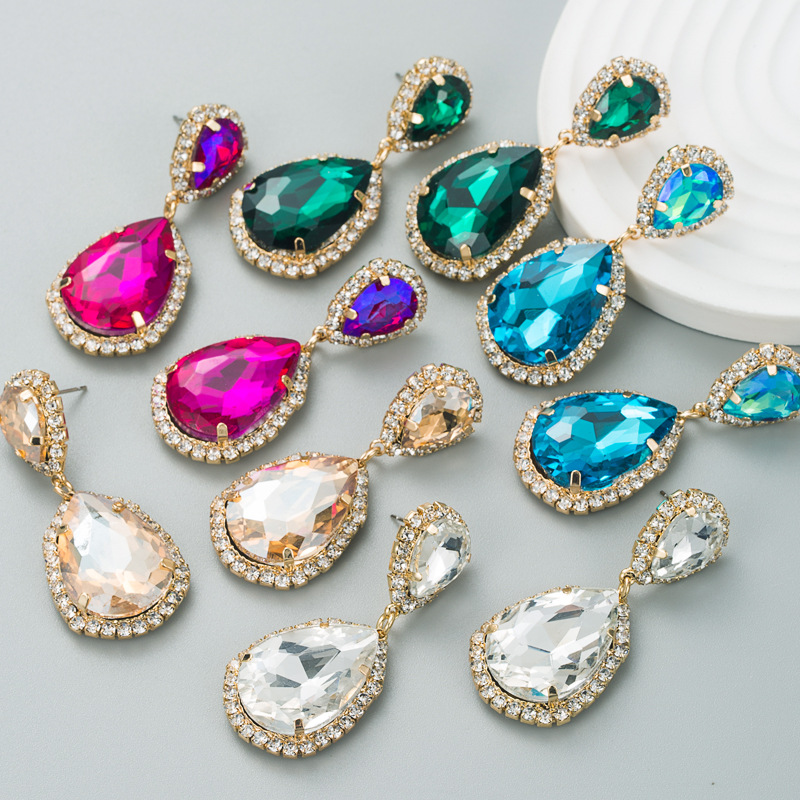Fashion Multi-color Drop-shaped Retro Diamond Alloy Earrings display picture 1