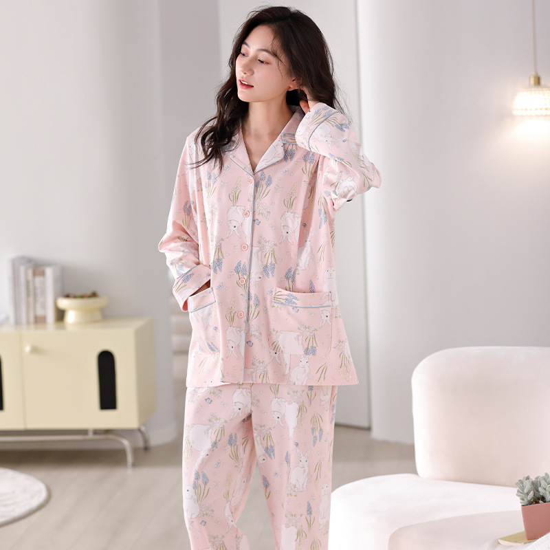 순면 스트레치 프레임 감금복, 봄, 가을 얇은 수유복, 가디건, 잠옷, 임산부를 위한 산후 요양복.