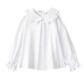 韩国童装女童双层翻领衬衣2023春秋新款宝宝气质白色长袖娃娃衬衫