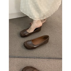 法式平底圆头棕色单鞋女鞋子春秋2025新款夏季配裙子芭蕾舞晚晚鞋