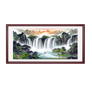 Living Room with a New Chinese-Style Landscape of the Rising Sun, Fortune-Attracting Background Wall, Office Chinese Painting, Auspicious Hanging Painting, Landscape Painting