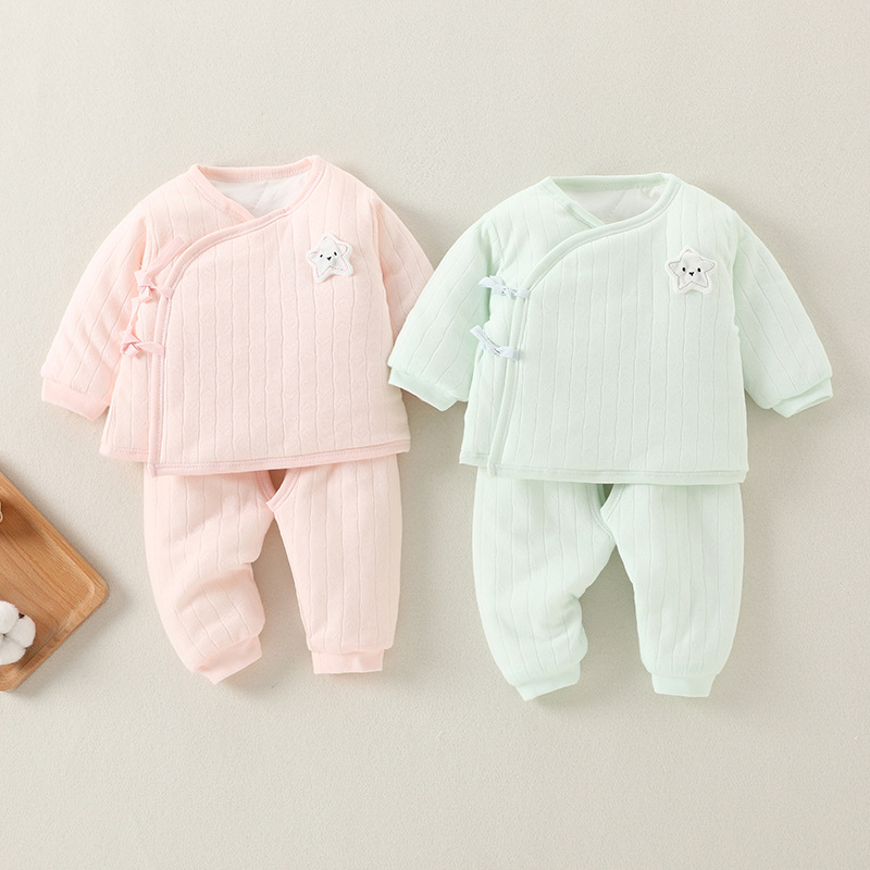 Newborn baby cotton-padded jacket, spring and autumn cotton-padded coat, newborn baby cotton-padded clothes, pure cotton thickened two-piece warm set, winter clothing