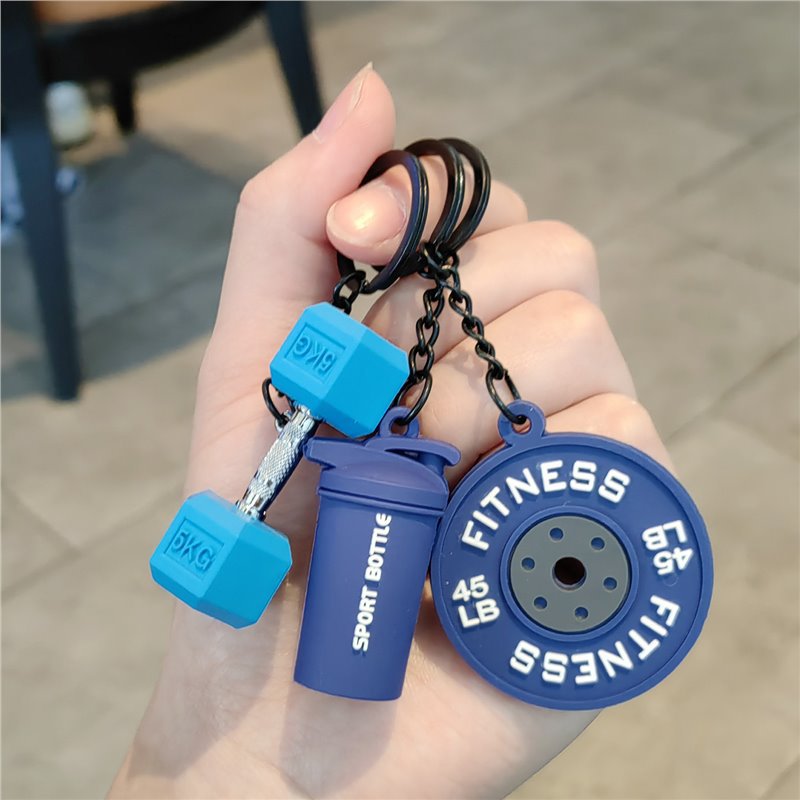 Llavero de fitness barra colgante deportivo creativo mancuerna mochila escolar periférica deportes taza de agua colgante regalo para hombres y mujeres