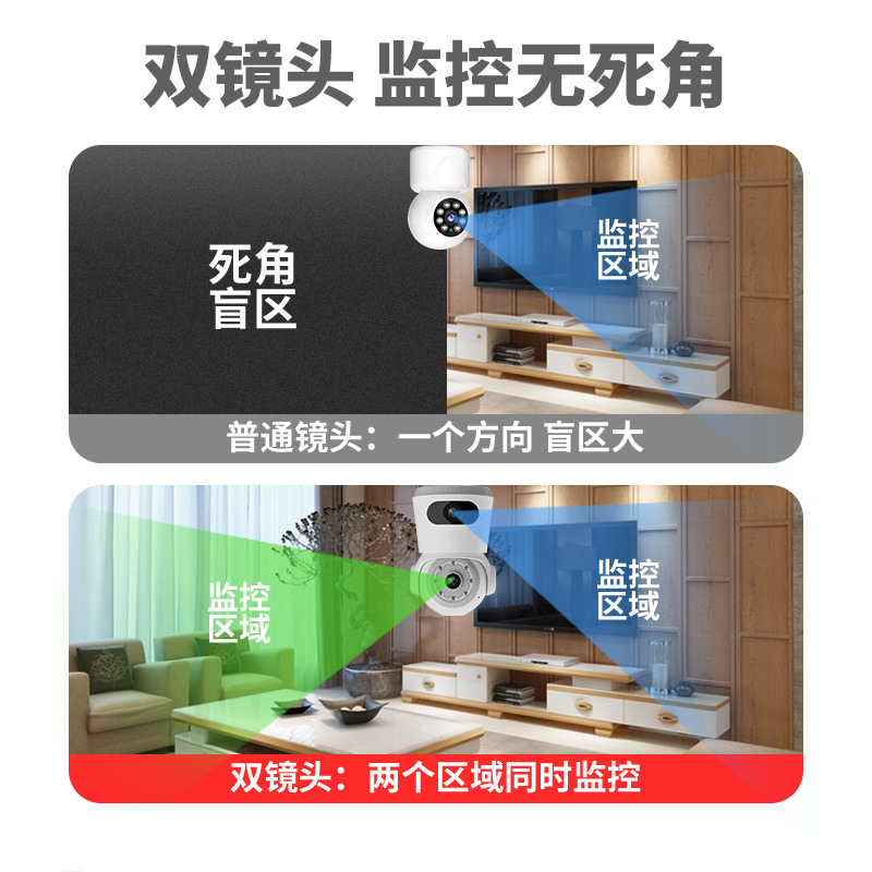 Cámara de Vigilancia con Doble Lente V380 WiFi ABS Doble Pantalla Rotación 355° para Interior