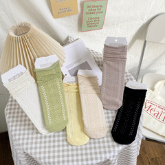 Japanese-style straight-cut mesh hollowed-out rolled-panel crew socks wholesale—Simplicity meets trendiness: minimalist mid-calf socks for women, ultra-thin design