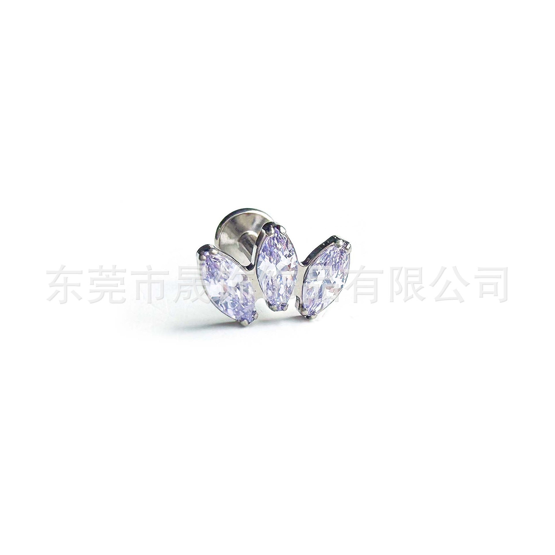 F136钛三马眼冠冕锆石耳钉唇钉G23钛合金人体穿刺饰品配件头唇部