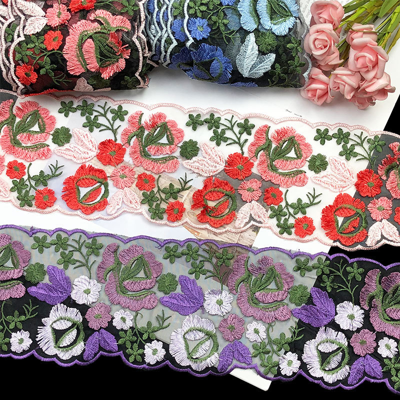 现货刺绣立体花朵花民族装饰汉服服装窗帘蕾丝手工diy配饰织带料