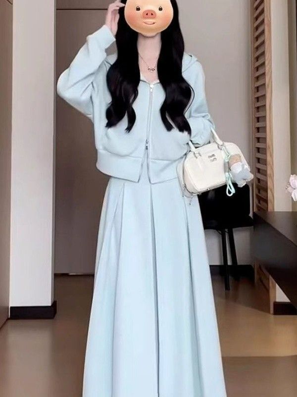 Spring and Autumn Wear with a Small Fragrant Korean Style Suit Sweatshirt Dress for Women Autumn and Winter New Long Skirt